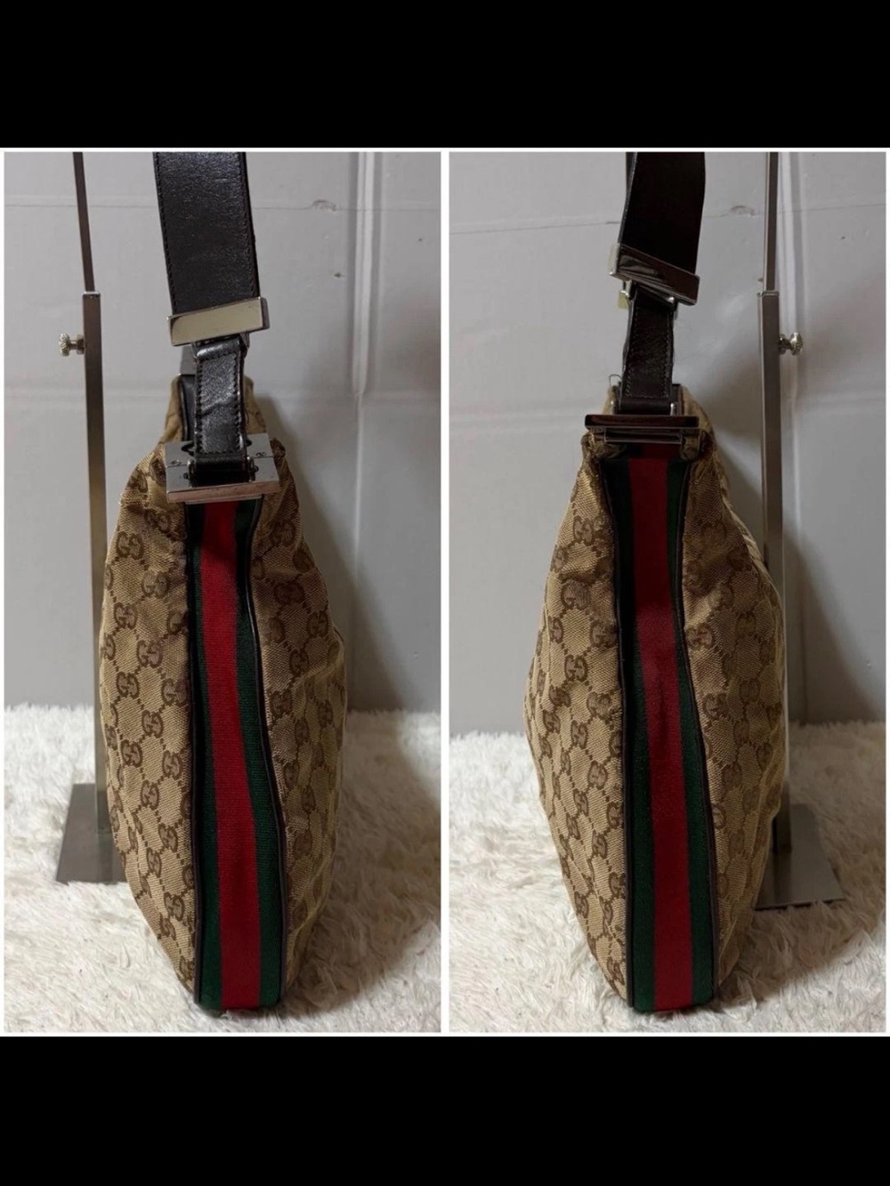Gucci Beige GG Canvas Hobo Bag with Green-Red Trim - Picture 4 of 11